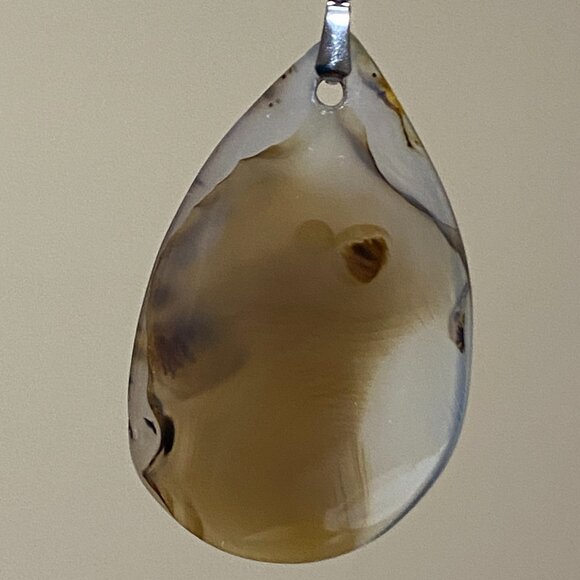 Natural Earthy Montana Moss Agate Pendant, Large Water-drop Genuine Gemstone - Picture 11 of 13